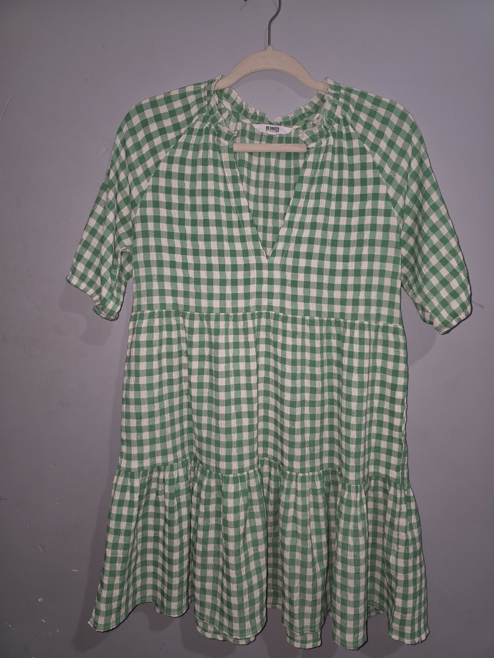 BB Dakota Green and White Gingham Tiered Dress-Small